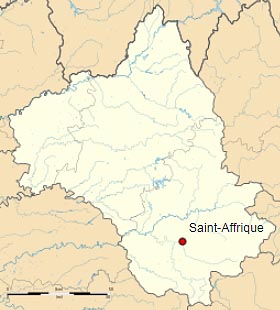 Сент-Африк (Saint-Affrique) на карте департамента Авейрон (Окситания)