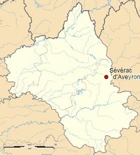 Северак д'Авейрон (Sévérac d'Aveyron) на карте департамента Авейрон (Окситания)