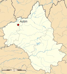 Обен (Aubin) на карте департамента Авейрон (Окситания)