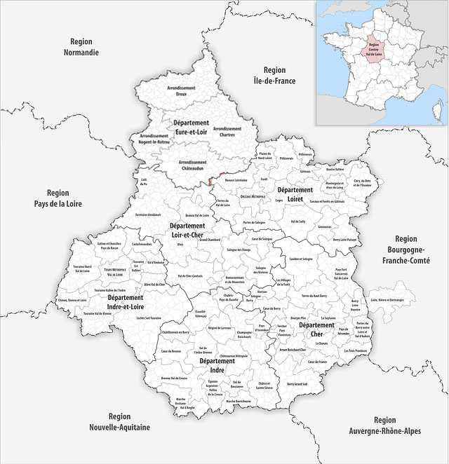 Департаменты региона Центр-Долина Луары (Centre-Val de Loire) на карте