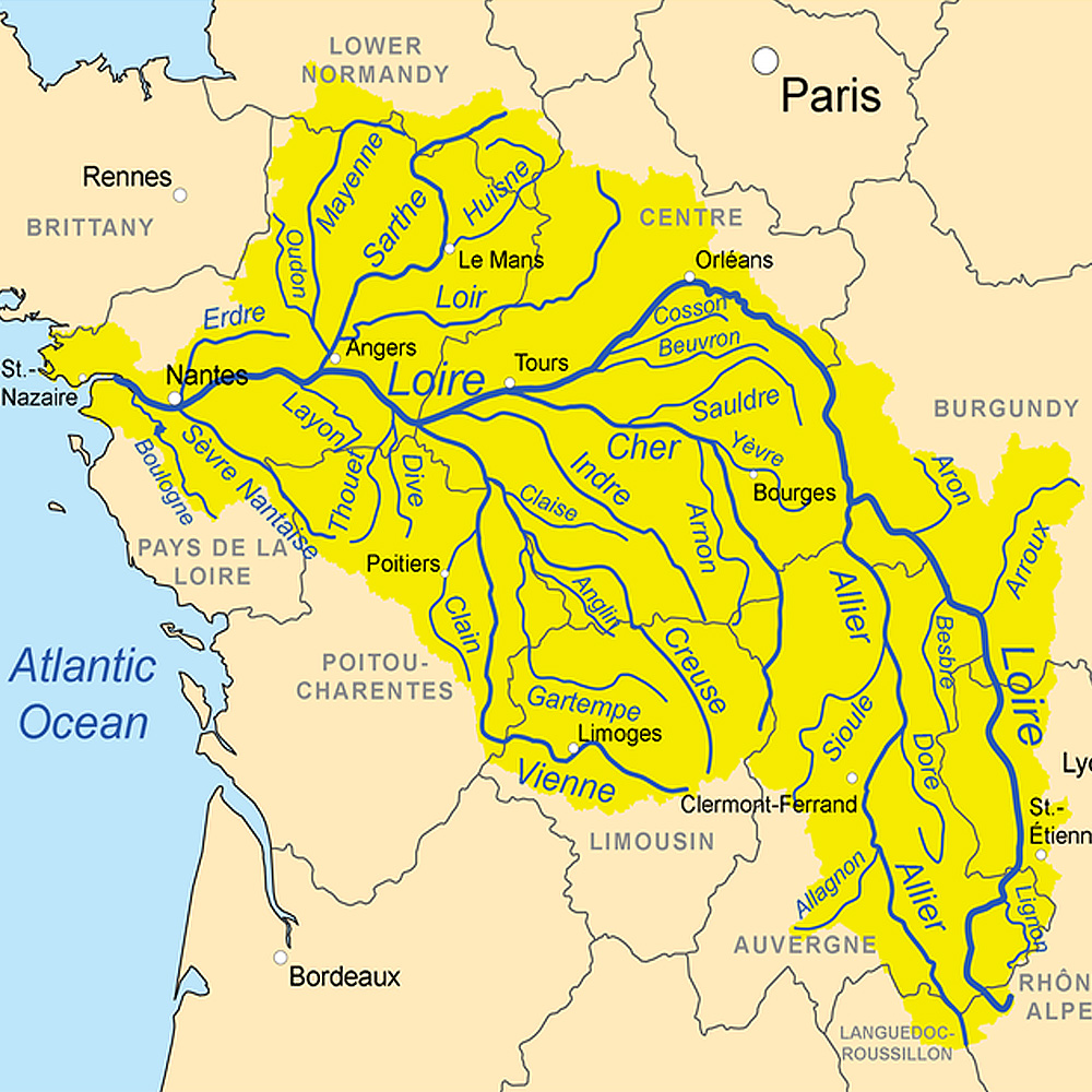 Луара и притоки на карте