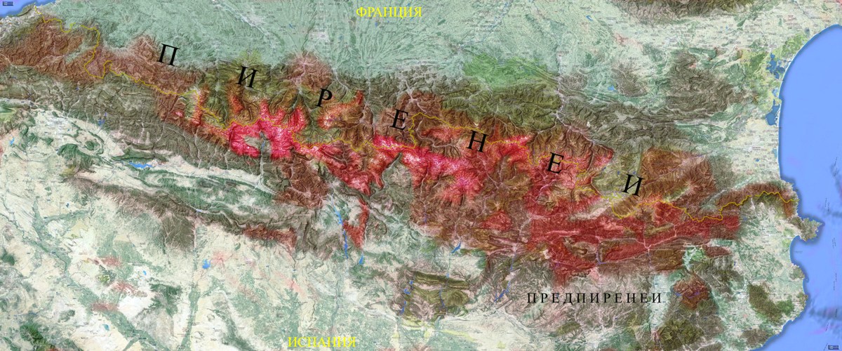Горы Пиренеи на карте